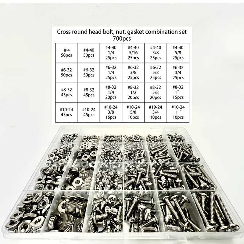 700pcs Stainless Steel Nut and Bolt Combination Kit, 4-40#6-32#8-32#10-24