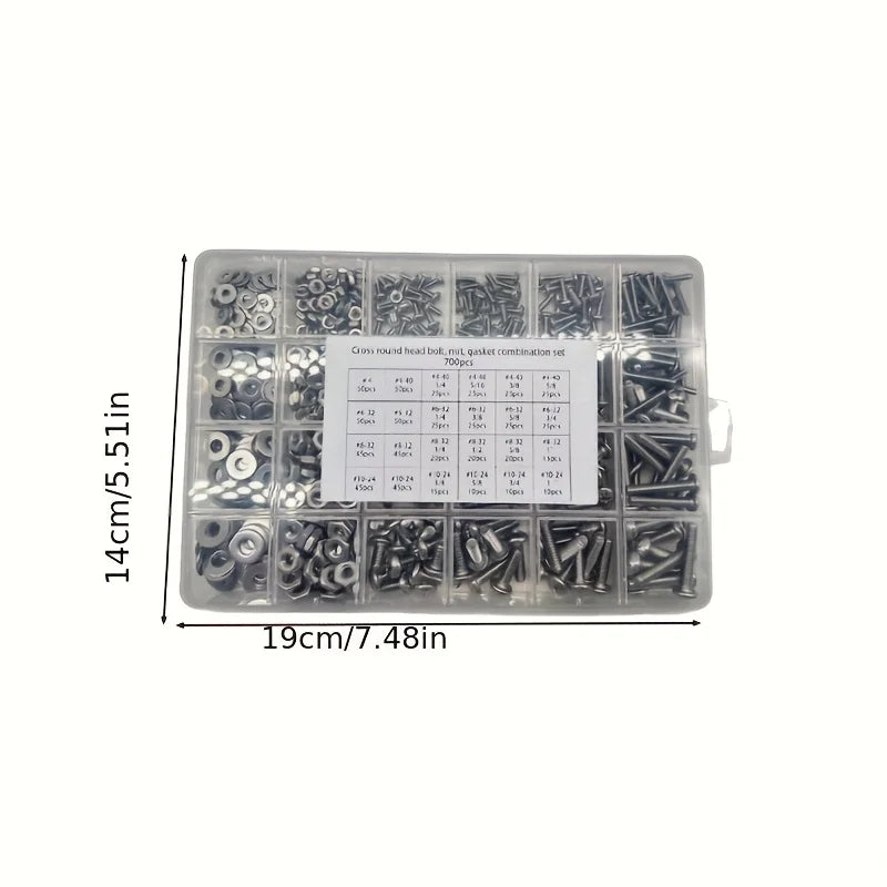 700pcs Stainless Steel Nut and Bolt Combination Kit, 4-40#6-32#8-32#10-24