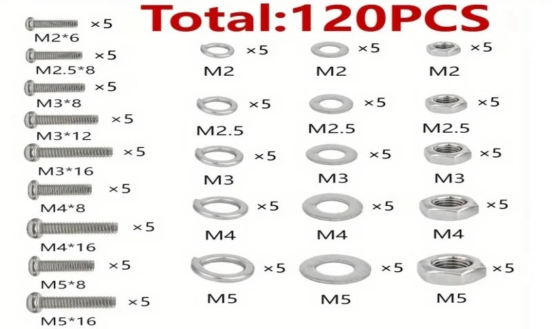 Nut and Bolt Set – 320 Pieces, Featuring Durable M2, M2.5, M3, M4, M5 Metric Specifications, Suitable for DIY Projects and Gener