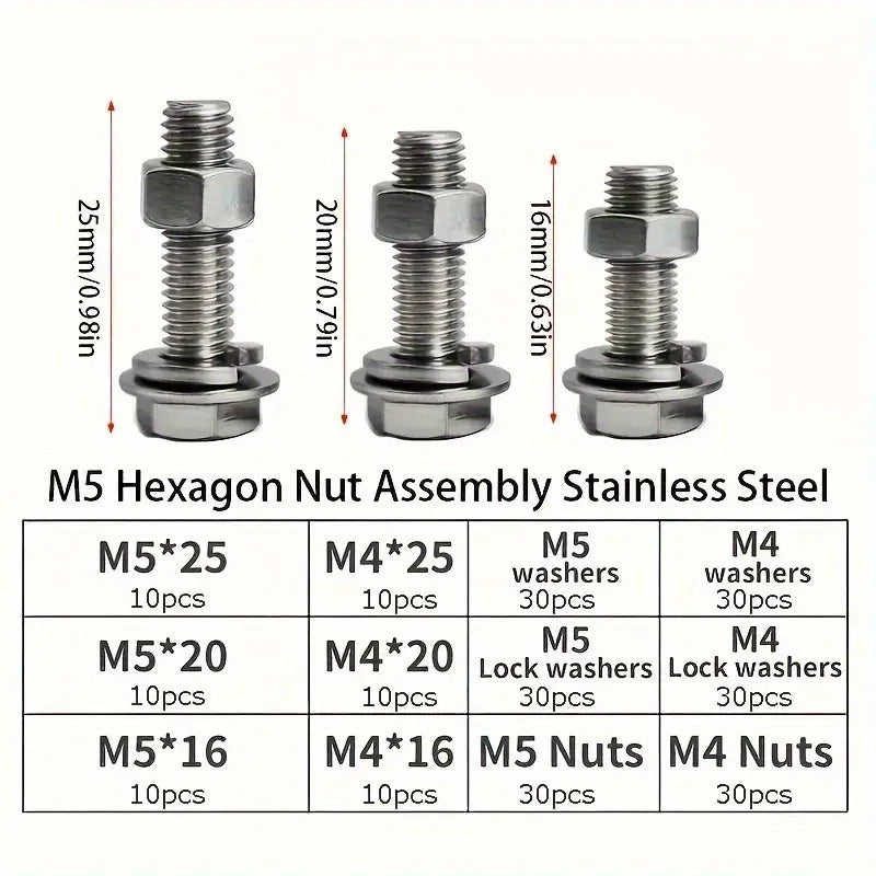 240pcs Hex Bolt & Nut Set - Durable, Corrosion-Resistant with M4 & M5 Sizes for Versatile Use