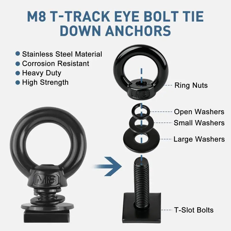 T Bolt Eye Nut Kit Stable Support Stainless Steel Track Mount Tie Down High Hardness Holding Straps No Rust Firm