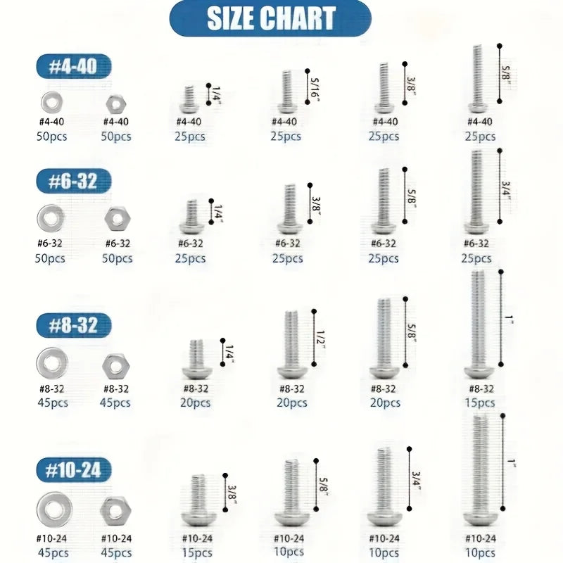 700pcs Stainless Steel Nut and Bolt Combination Kit, 4-40#6-32#8-32#10-24